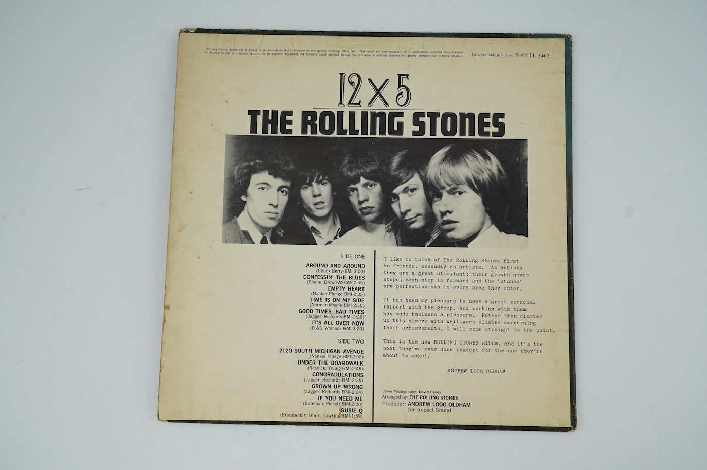 The Rolling Stones; 12 x 5 LP record album, mono on London LL3402, ARL-6493-1E. Condition - poor to fair, some surface scratches